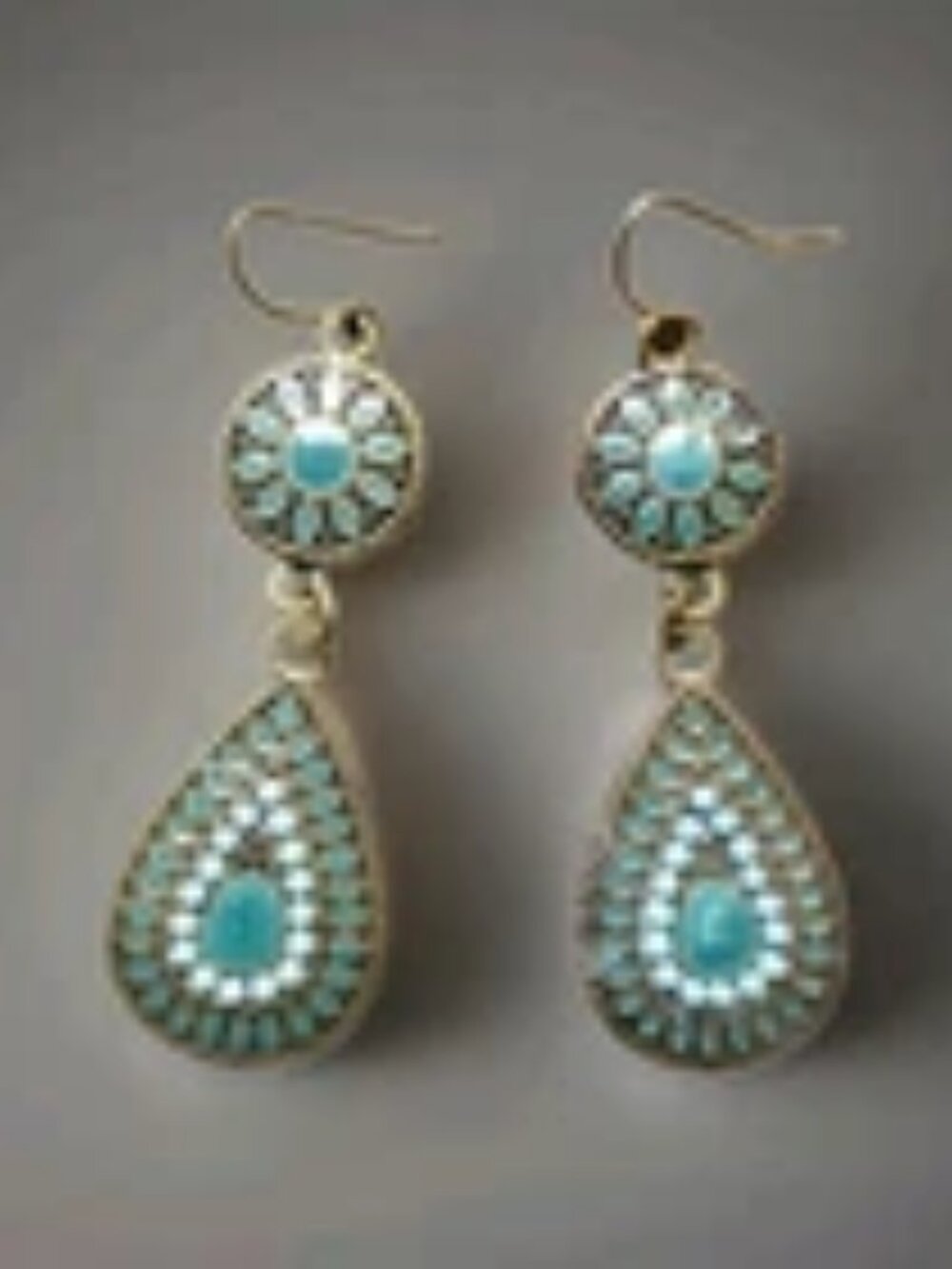 Antique Style Turquoise Blue Teardrop Dangle Earrings